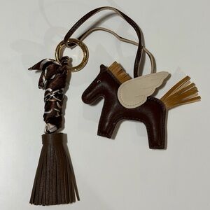 Brown Winged Horse Bag Charm / Keychain with Scarf Detail Tassel